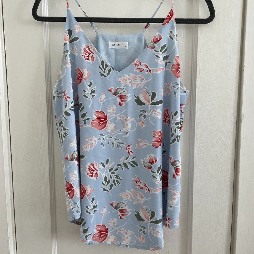 Evera B V-Neck Chiffon Cami Top in Floral Blue
